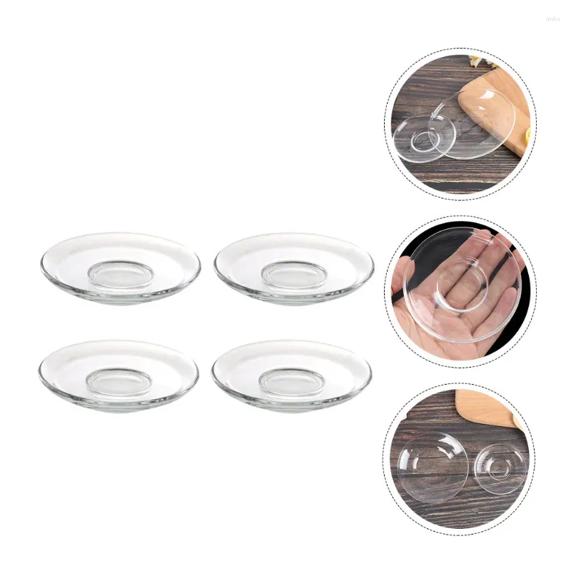 Cups Saucers 4 Pcs Cake Decoration Glass Saucer Snack Storage Dish Dishes Coffee Cup Household Tea Plates Round Kitchen Tableware