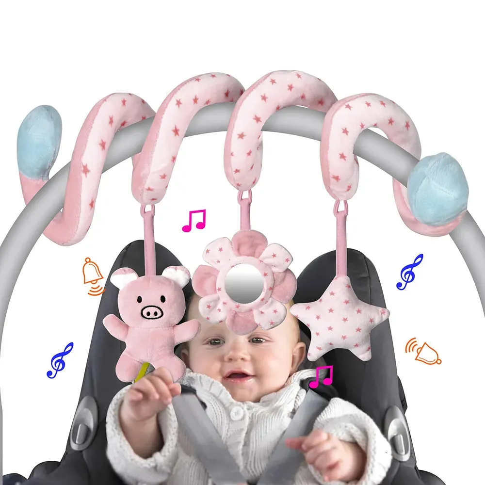 Happiles Car Seat Paby Baby Spiral Activiting Thanging Toys Stroller Bar Crib Bassinet Mobile مع Mirror BB Squeaker و Rattles 231017