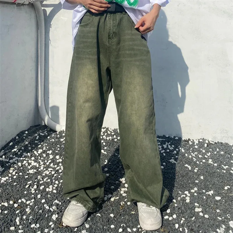 Sweats à capuche pour hommes Sweatshirts Houzhou Jeans vert Baggy en détresse Vintage Denim pantalon mâle pantalon large hommes Streetwear rétro surdimensionné décontracté Hip Hop 231018