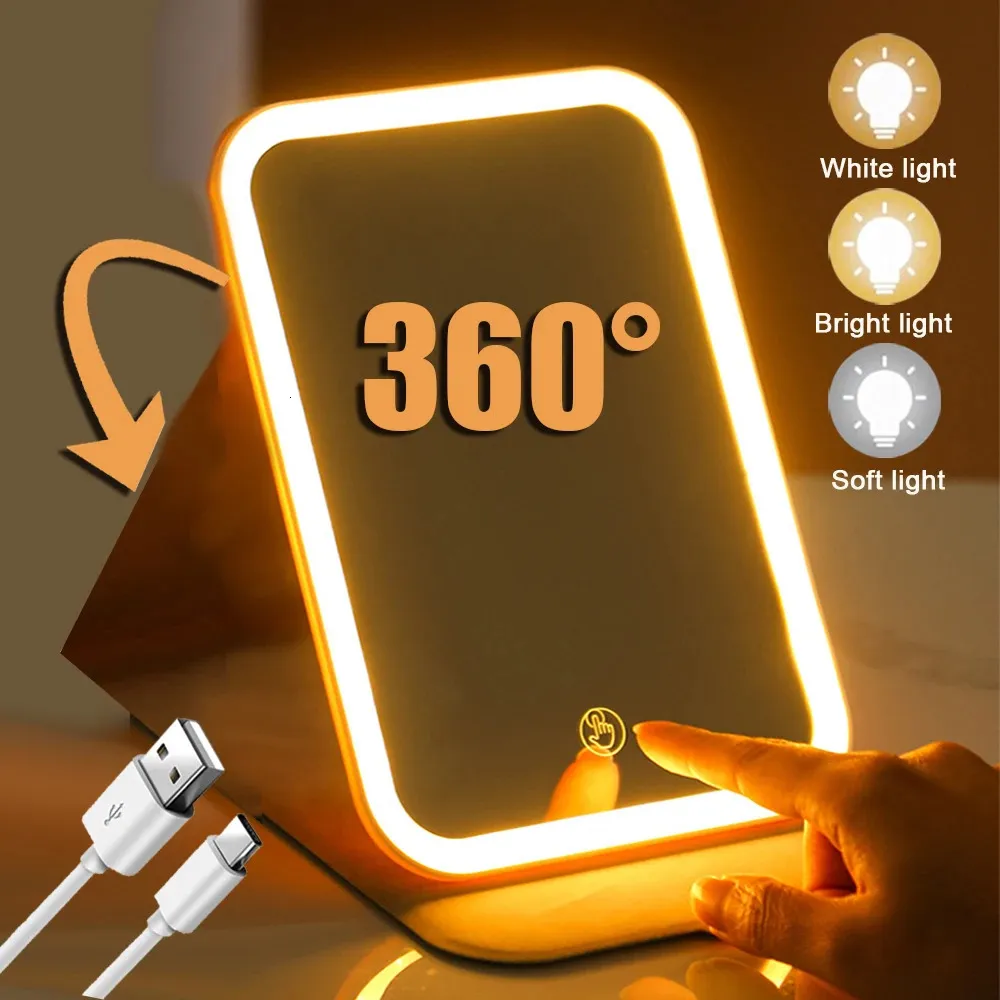 Espelhos compactos portátil dobrável led espelho 360 quarto penteadeira mesa de viagem espelhos ferramentas de maquiagem para mulheres compõem miroir com iluminação 231018