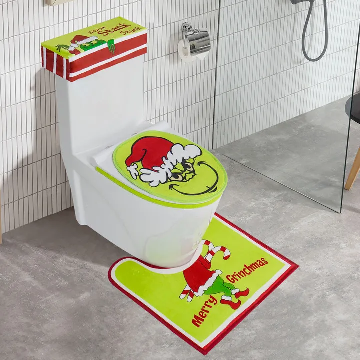 Grinch Themed Christmas Bathroom Decoration Set Toilet Seat Cover