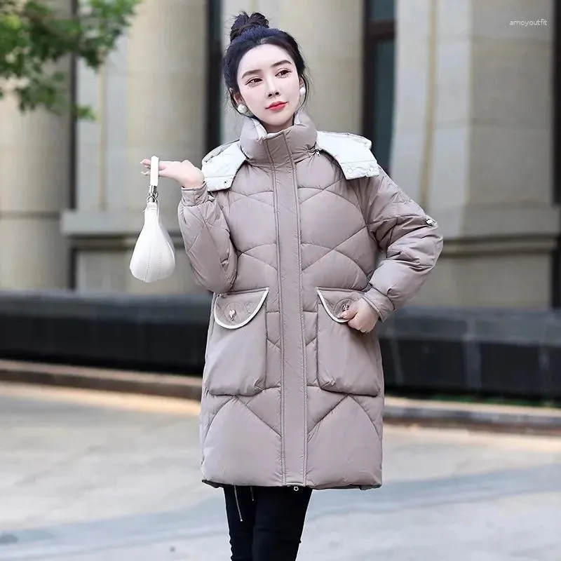Женские траншеи Coats Casual Long Parkas для женщин Осень Зима зима 2023 Корейская модная уличная одежда Ужигание теплых курток, дамы негабаритные