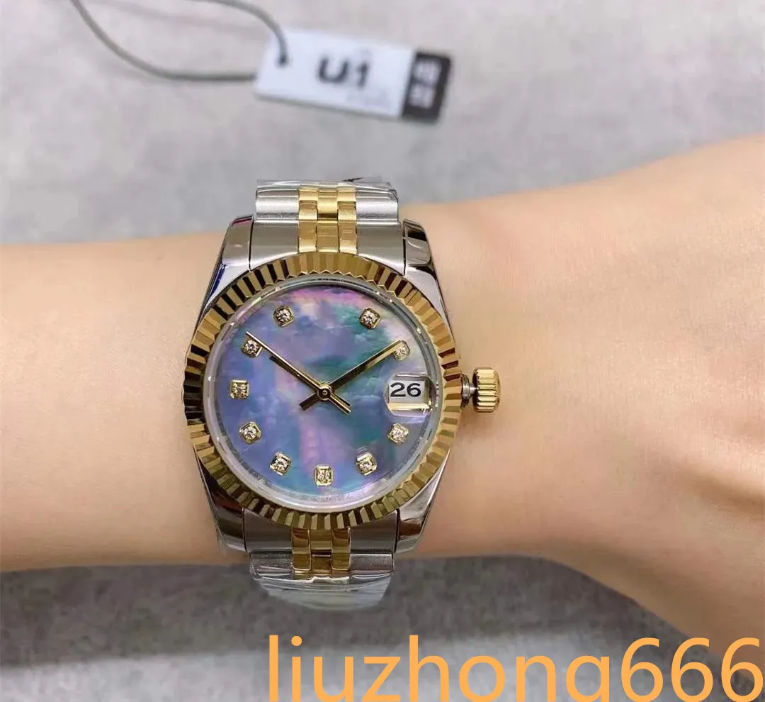 U1 Top AAA ST9 Aço Dois Tons Roxo Sheel Diamond Dial 31mm Mechianical Automático Senhoras Relógios de Pulso Jubileu Strap Sapphire Movement Relógios Femininos