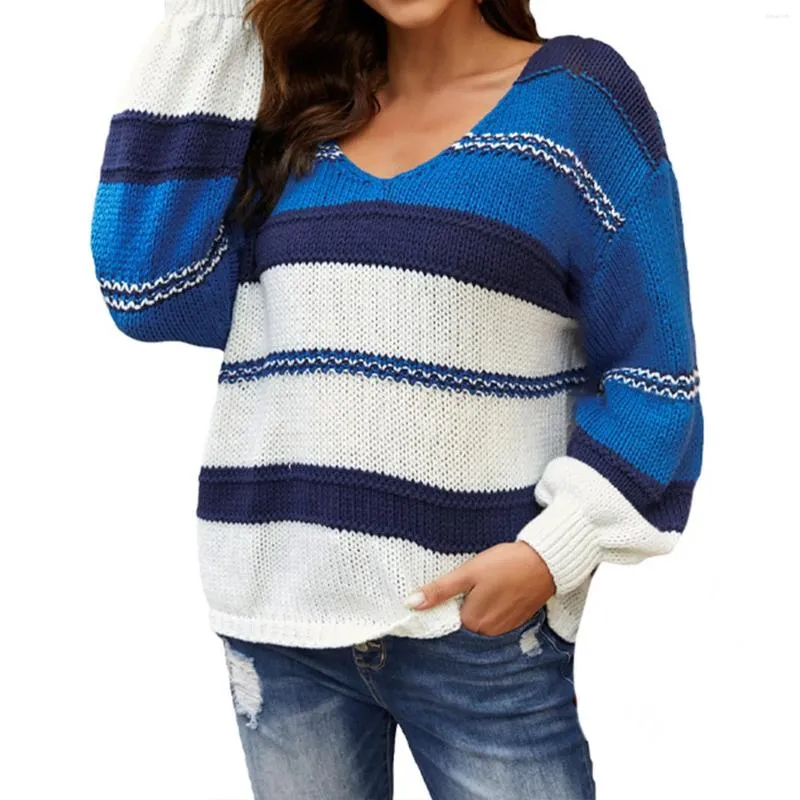 Women's Sweaters Long Sleeve Knitted Striped Pullover Casual Sweater Womens Petite Tops