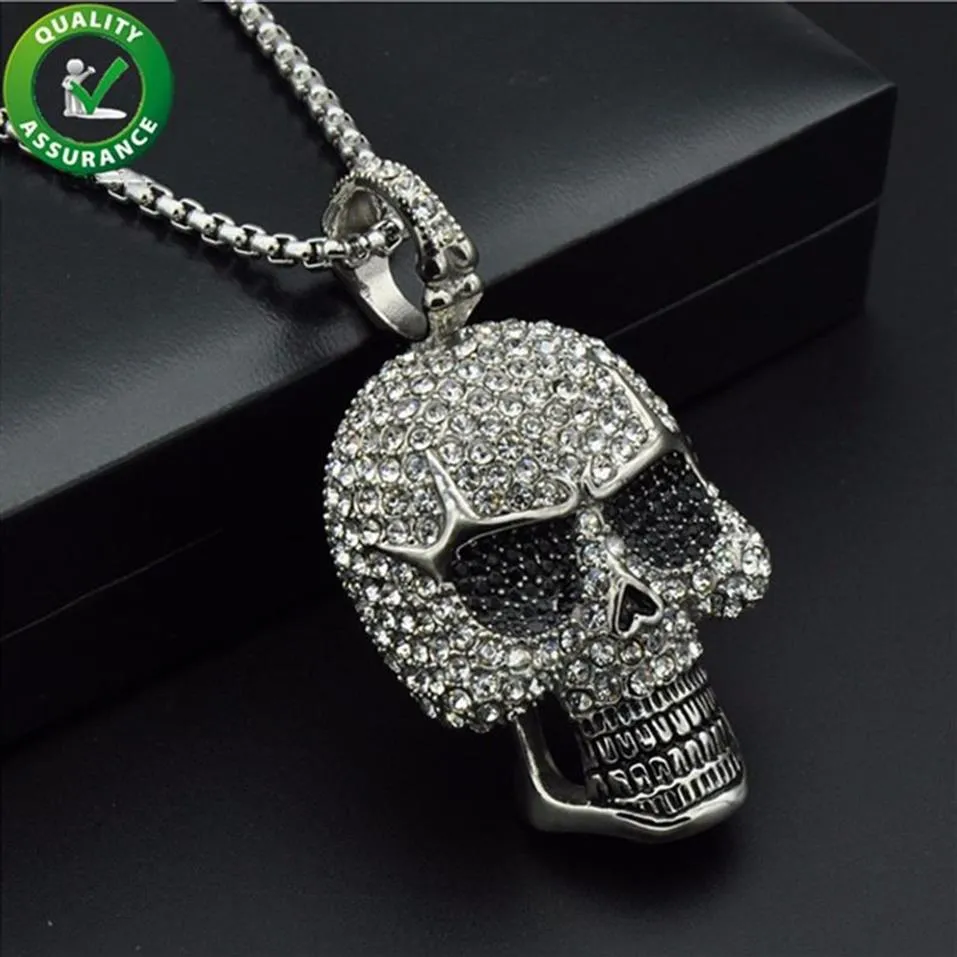 Iced Out Ketten Anhänger Designer Halskette Hip Hop Schmuck Männer Diamant Skelett Schädel Anhänger Titan Edelstahl Bling Rhine257y