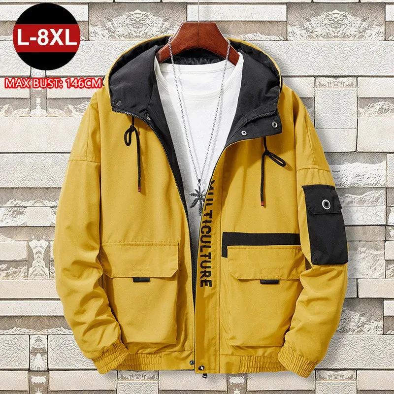 Chaquetas y abrigos para hombre Ropa de otoño Cargo Black Windbreaker Sudaderas con capucha Cool 6XL 7XL 8XL Hiphop Ropa Veste Adolescente Ropa de abrigo 231018