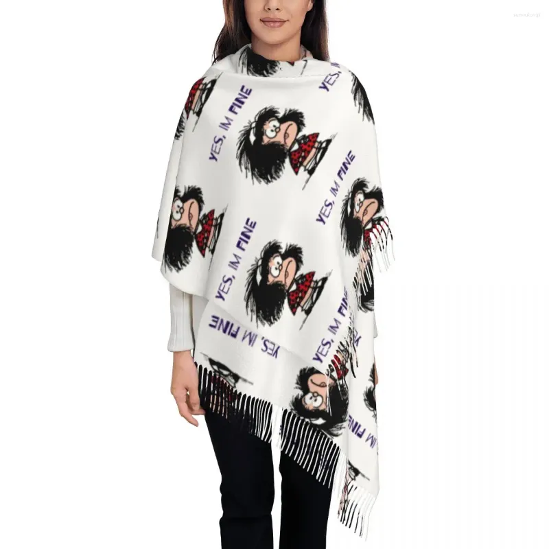 Scarves Cartoon Mafalda Scarf For Womens Winter Warm Pashmina Shawl Wrap Cafe Printed Harajuku Long Ladies