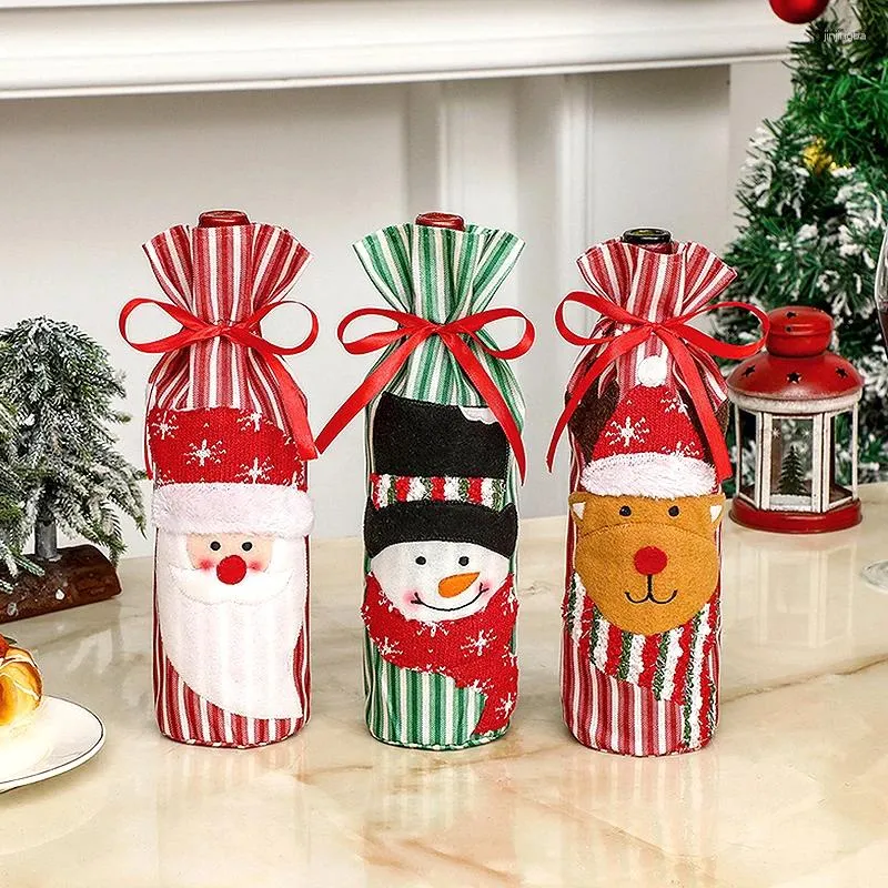 Рождественские украшения, 1 шт., крышка для бутылки вина, мультяшный Санта-Клаус, снеговик, сумки для шампанского, Рождество 2024 года, вечерние Декор для обеденного стола