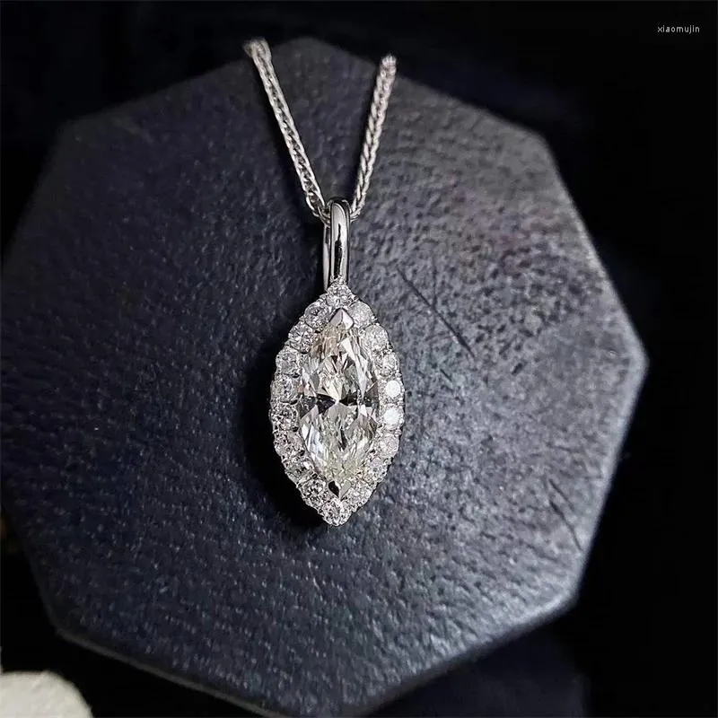 Catene 5 10mm 1CT Collana in Moissanite con taglio marquise per donna con pendente a forma di scatola in oro 18 carati placcato argento sterling GRA 925