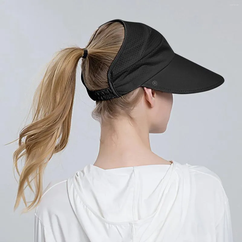 Cappelli a tesa larga Cappello da sole estivo da donna Visiera pieghevole in tinta unita da equitazione all'aperto