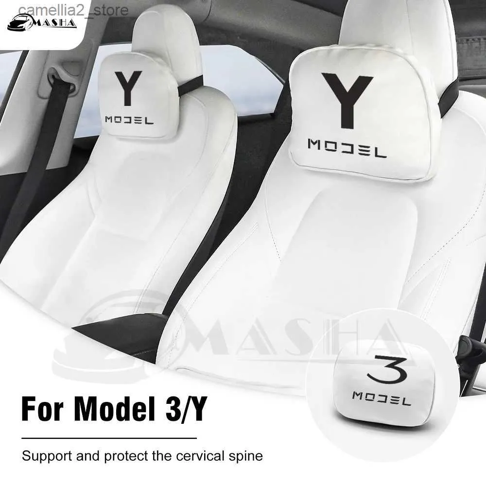 Sitt kuddar Bilhuvudstöd Neckkudde för Tesla Model Y Model 3 2016-2022 2023 Tillbehör Auto Car Seat Pillow Support Neck Protector Q231018