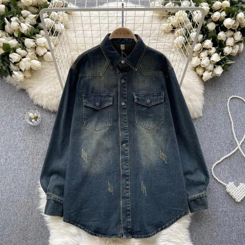 Blouses pour femmes VANOVICH Style européen et américain chemise en jean à simple boutonnage automne lâche mince Vintage Design tempérament hauts