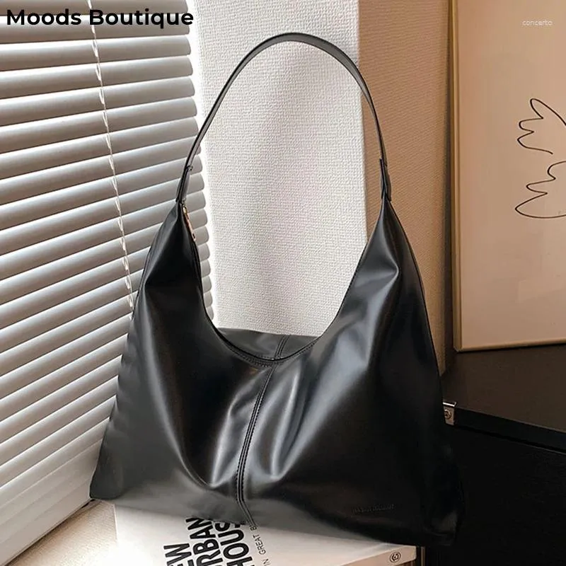 Abendtaschen Stimmungen Glänzende schwarze Schulter für Frauen 2023 Winter Luxus Designer Handtaschen Weiches PU-Leder Große Kapazität Shopper Totes