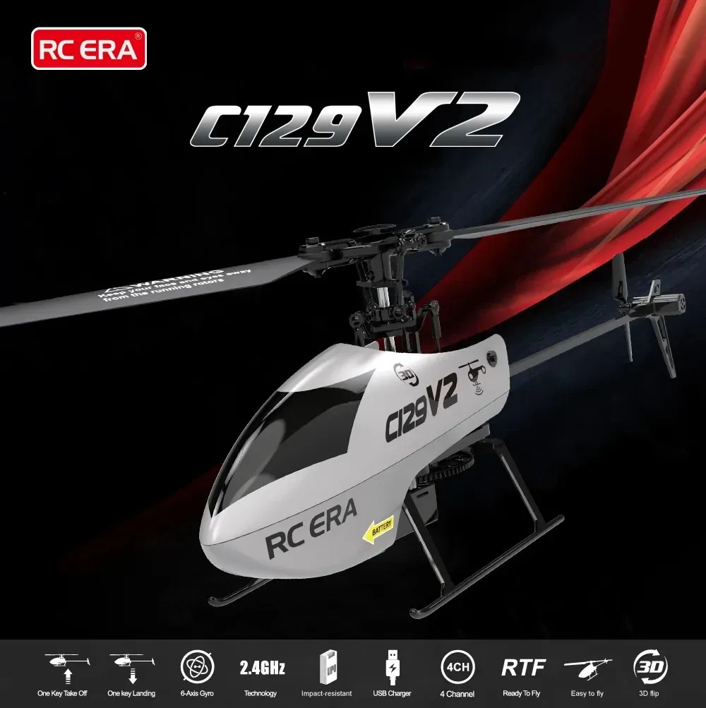 Electric RC Aircraft 2023 C129v2 2 4ghz Rc Helicopter 6 Axis Gyroscope Pro Stunt Single Paddle