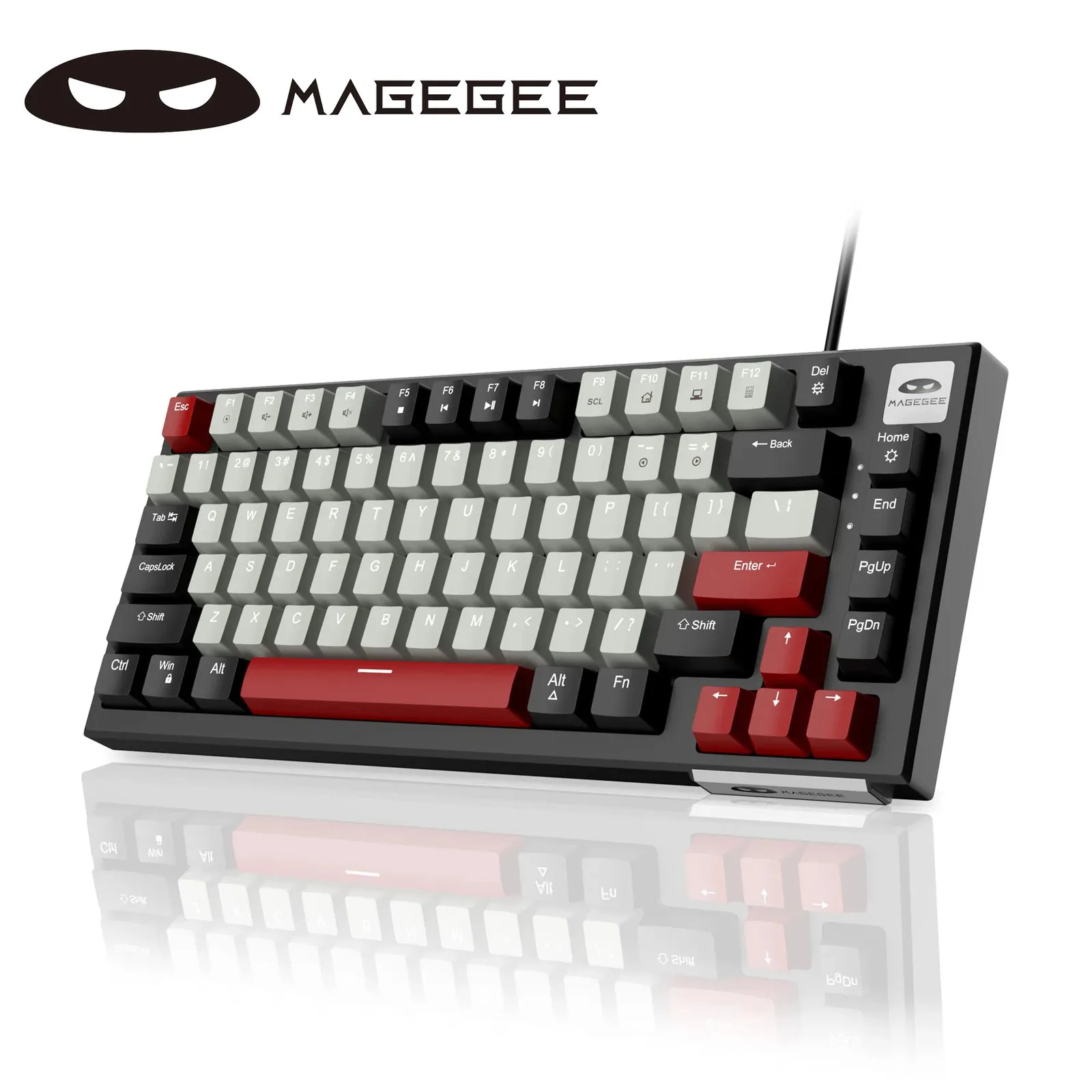 키보드는 Magegee Mechanical Wired Gaming Backlit Ultra Slim USB 키보드가 있습니다. 81 키 231018