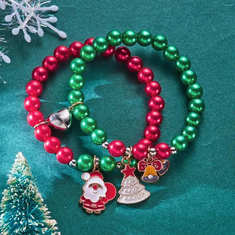 Charme Pulseiras 2 Pçs / Set Coração Magnético Casal Pulseira Árvore de Natal Papai Noel Pingente Frisado Para Mulheres Homens Amigos Presente de Ano