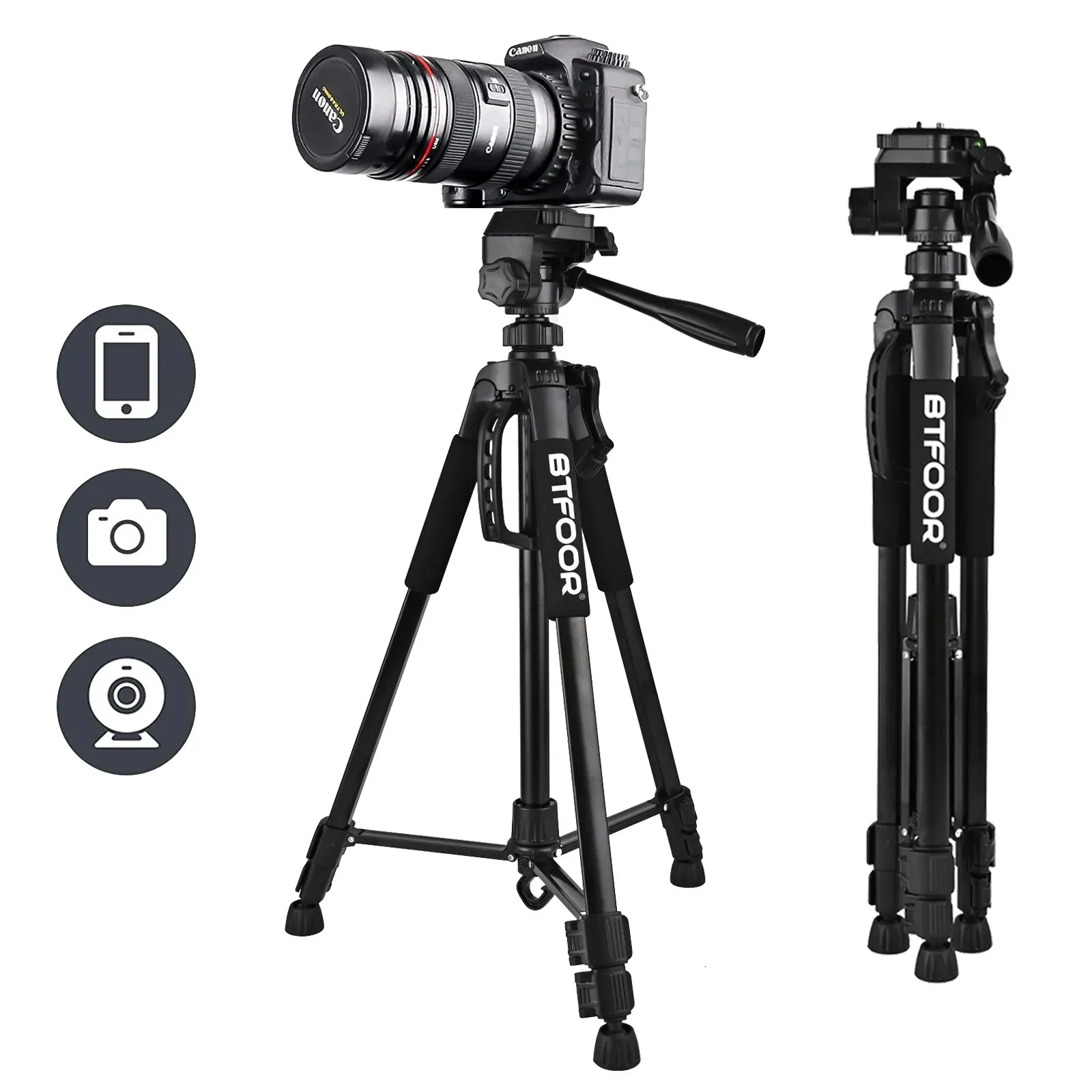 Tripodlar 55 140cm Seyahat Dijital Kamera Tripod Profesyonel Alüminyum Uzun Telefon Standı Hızlı Plakalarla DSLR SLR 231018