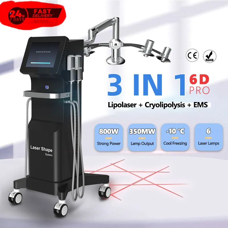 Machine Laser Lipo 6D approuvée par la FDA, Machine Lipolaser pour le contour du corps, perte de graisse, équipement de beauté par cryolipolyse, 4 tampons de refroidissement