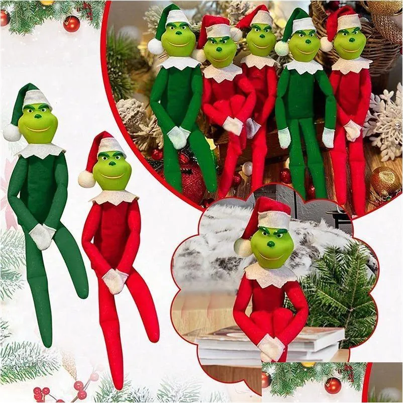 ديكورات عيد الميلاد 30 سم خضراء ريد S Doll Plush Toys Monster Elf Soft Studged Dolls Xmas Tree Decoration مع قبعة للأطفال Dro Dhsyu