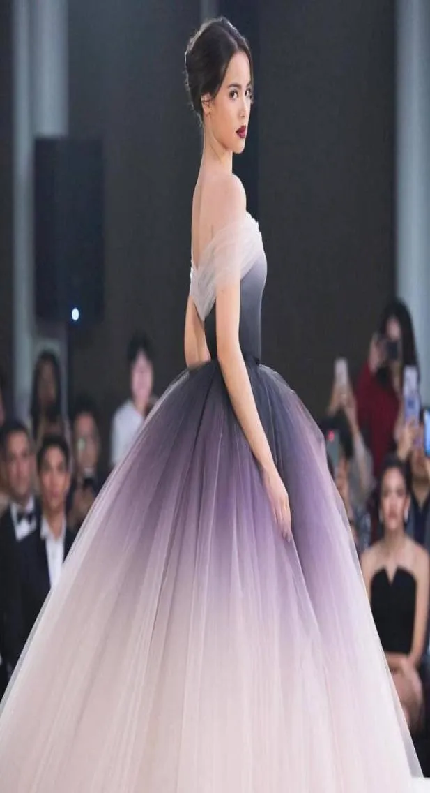 2023 Ombre Off Shoulder Mauve Prom Dress Unique Ball Gown For