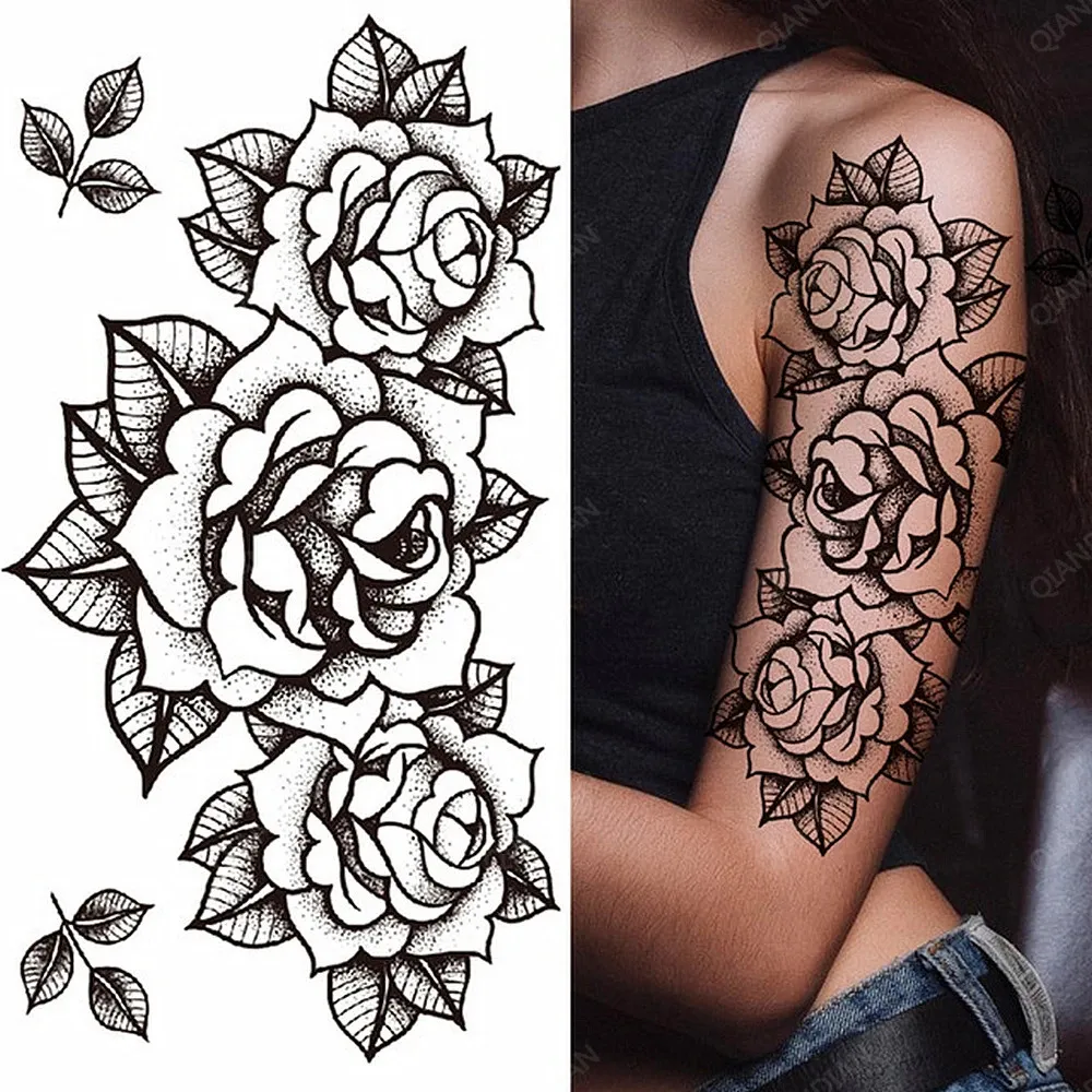 2 Peças Preto Flor & Borboleta Tatuagem Temporária Adesivos Para Mão