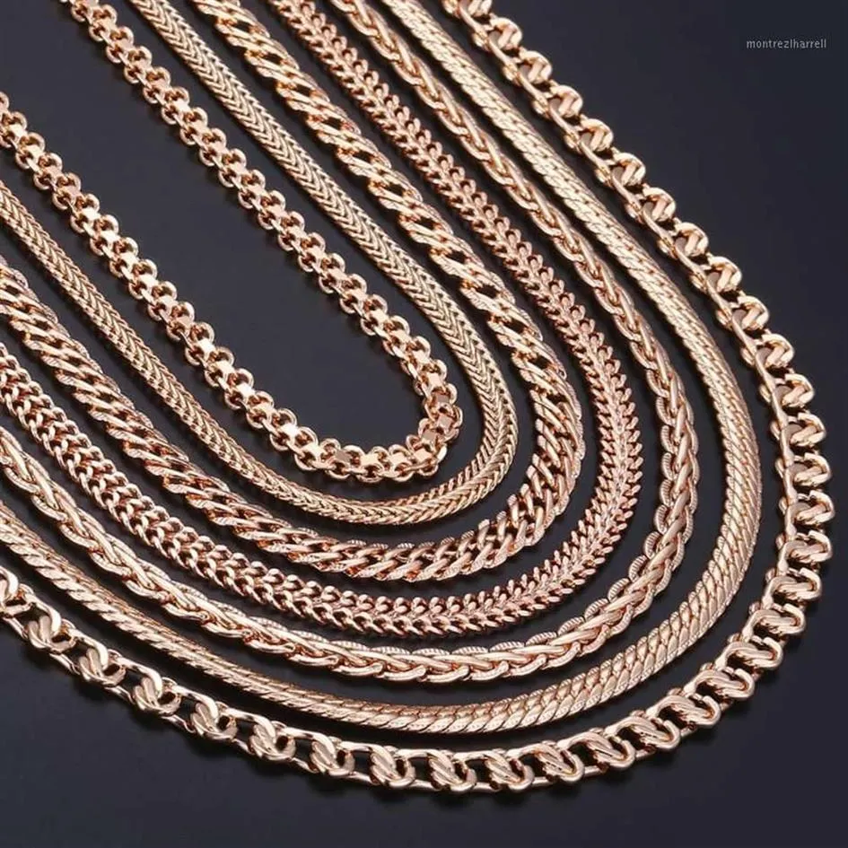 7Pcs Lot Womens Necklaces 585 Rose Gold Filled Braided Foxtail Hammered Wheat Cuban Weaving Bismark Link Chain Whole LCNN1A Ch255q