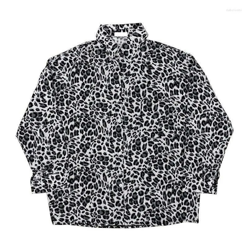 Camisas casuais masculinas outono leopardo impressão retro camisa versão coreana de y2k moda solta escura punk high street estilo universitário