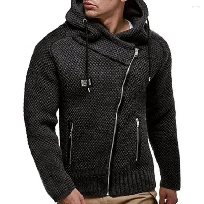 Herrenjacken Herrenpullover Herbst- und Wintermode Reißverschluss Slim Fit Mantel Langarm Schwarz Verdickter Strick