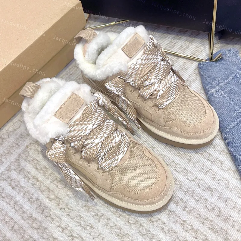 Australi Jumbo Lace Up Bont Laarzen Designer Dames Winterlaarzen Echte Wollen Sneakers Lowmel Platform Hakken Australische Boot Kastanje Zwart Maat