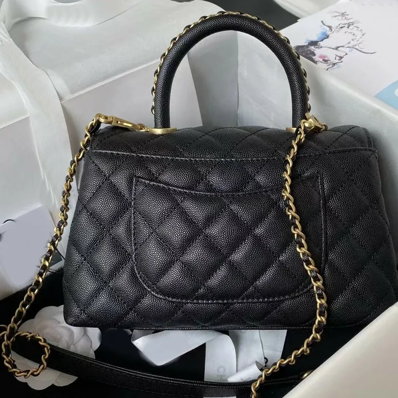 Top Designer Leather Cross Chain Handle Handbags Grain Calfskin Leather Top handle Classic CF Bags Women Fashion Evening Purse Gilt Buckle Chains