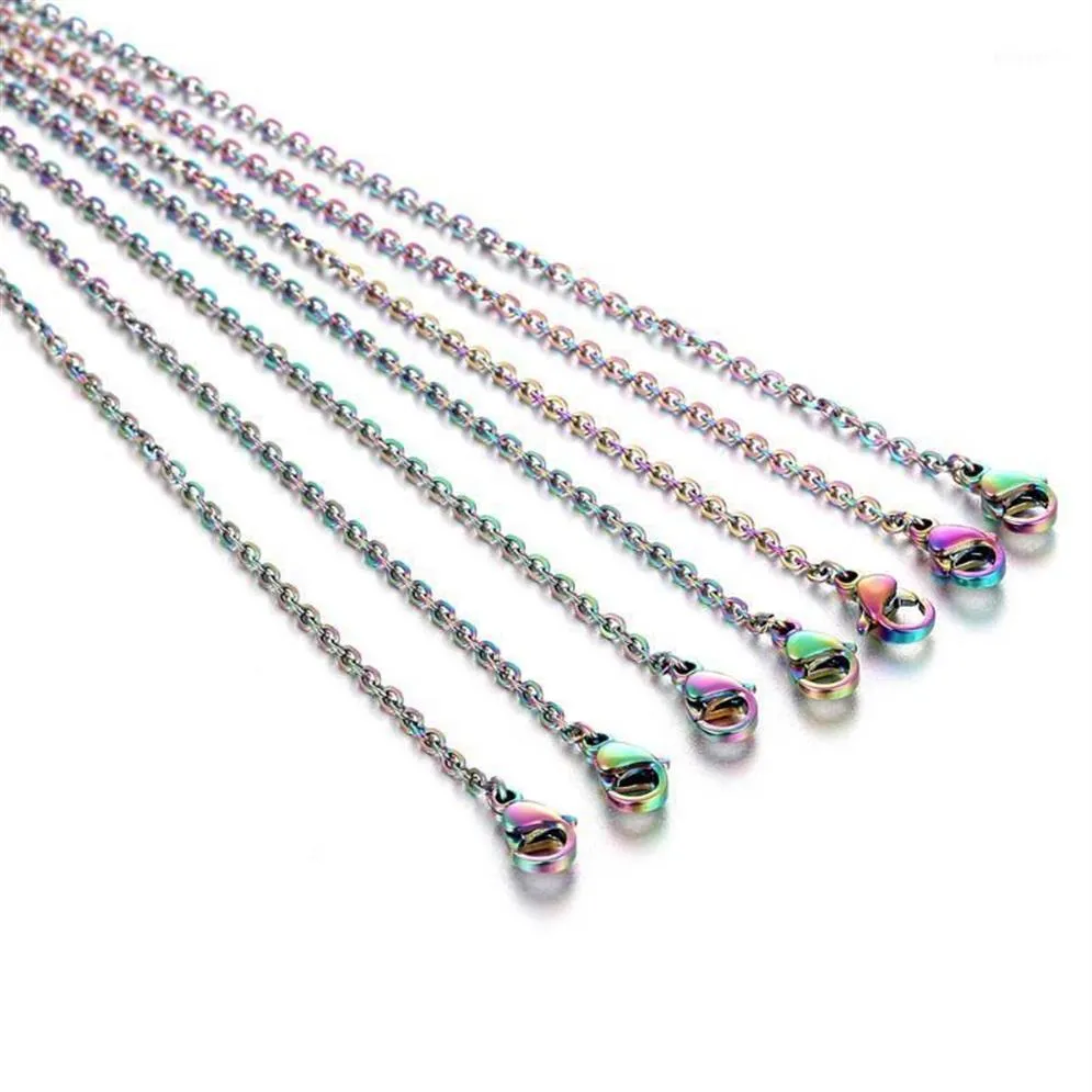 5st Rainbow Colored Stainless Steel Link Chain DIY Halsband smycken som gör 45 cm 50 cm kedja med hummerkläd1258E