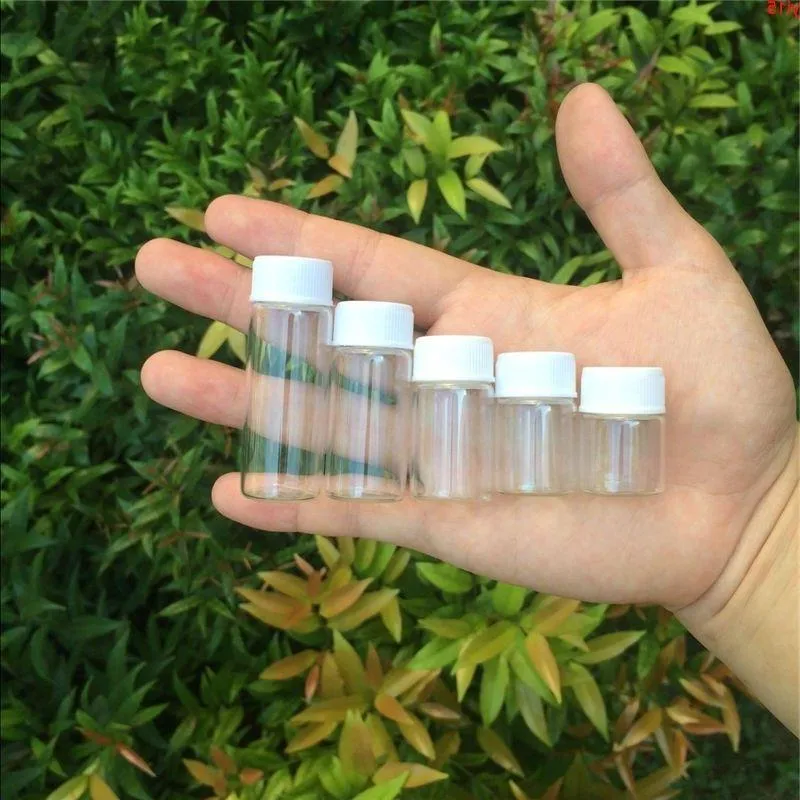 Mini glazen flessen met plastic schroef witte dop transparante flesjes fles 5 ml 6 ml 7 ml 10 ml 14 ml potten 100 stuks goede hoeveelheid Jftbg