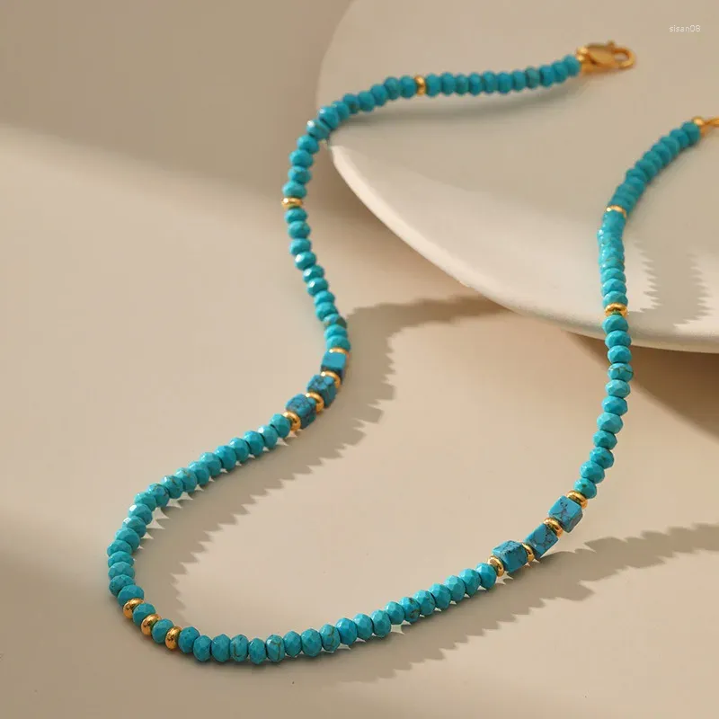 Цепочки нерегулярной формы из натуральных бирюзовых бусин ручной работы, женское ожерелье из 18-каратного позолоченного металла, регулируемая длина, модные украшения
