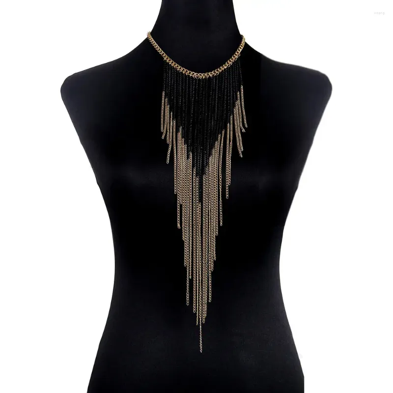 Pendant Necklaces Luxury Fashion Sexy Body Belly Black Gold Color Tone Chain Bra Slave Harness Necklace Tassel Waist Jewelry