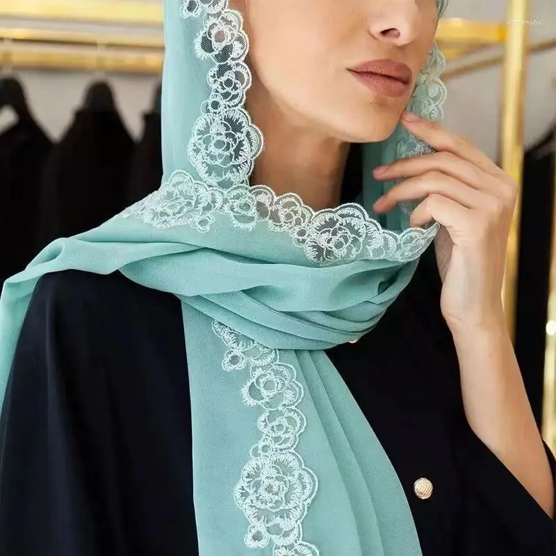 Ethnic Clothing Lace Edge Pearl Chiffon Scarf Women's Long Pashmina Shawl Wrap Casual Monochrome Headband