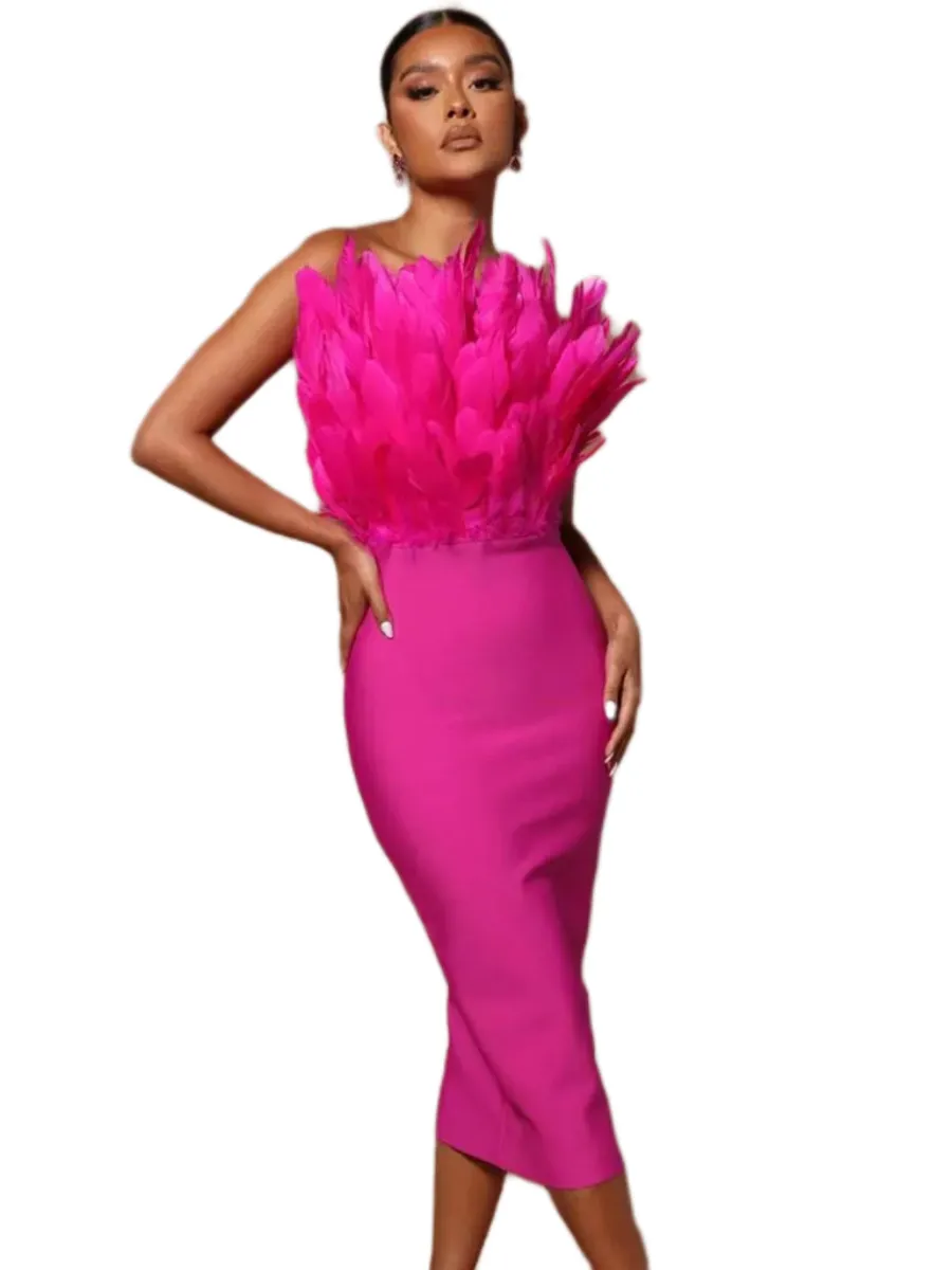 Arabic Fuchsia Satin Feather Sheath Dress For 2023 Weddings, Proms, Birthdays, And Formal