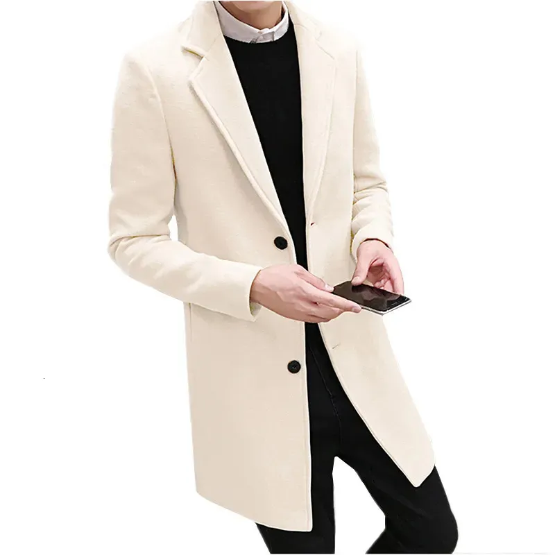 男性 'ブレンド冬のウールの長いジャケットファッションスリムトレンチコート10カラーオプションオーバーコートメンブラックホワイトカキレッドウィンドブレーカー231018
