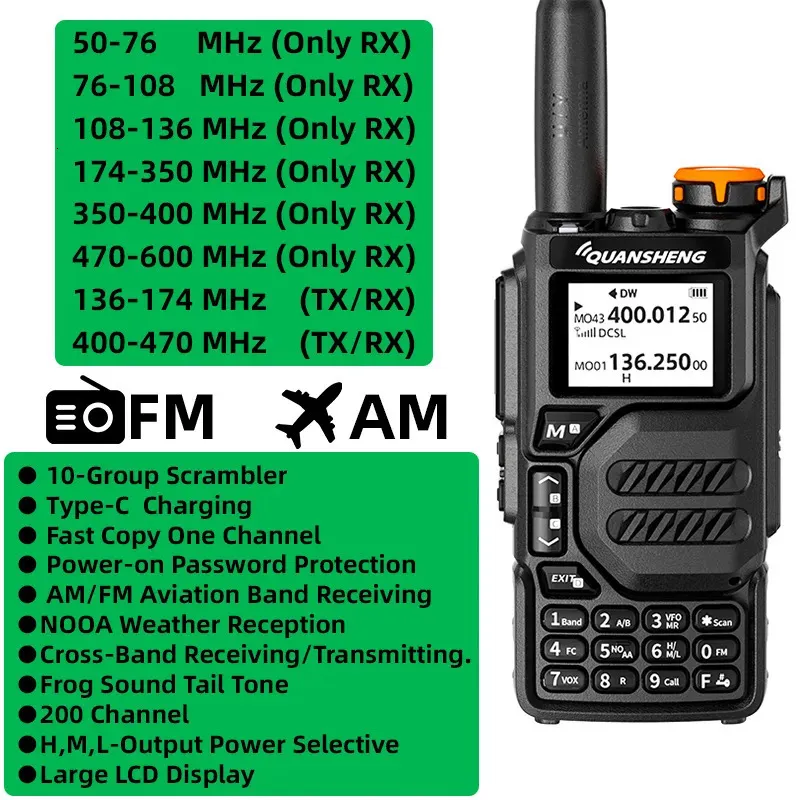Walkie-talkie Quansheng UV-K5(8) VHF/UHF 5W – 200 Canali, NOAA, Ricarica USB-C E Auricolare Incluso