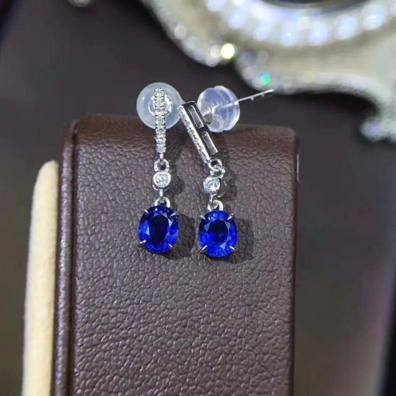 Kolczyki Dangle Fine Biżuteria Kolekcja Prawdziwa 18k biały złoto AU750 Natural Blue Sapphire Sstone Myanmer Origin Drop For Women