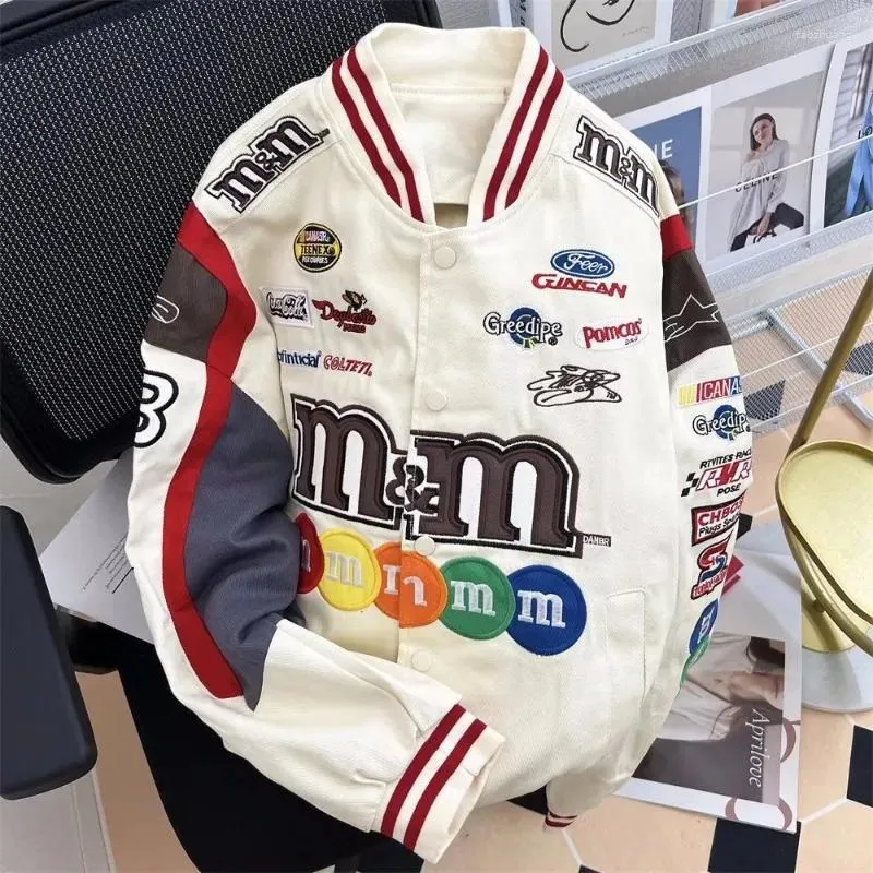 Herrjackor Classic High Street Industry Brodery Jacket Spliced ​​Retro Baseball Coats Par Hip Hop Loose Motorcycle Racing Outwear