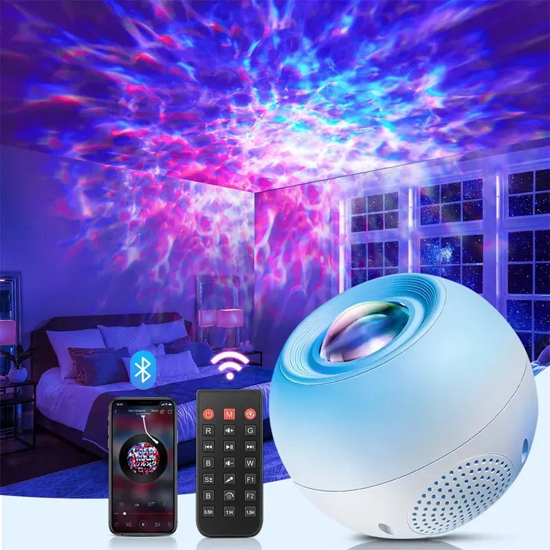 Nyhetsartiklar Water Ripples Galaxy Light Projector Starry Sky Night Bluetoothsers Led Lamp Home Gaming Room Bedroom Decoration Gift 231017
