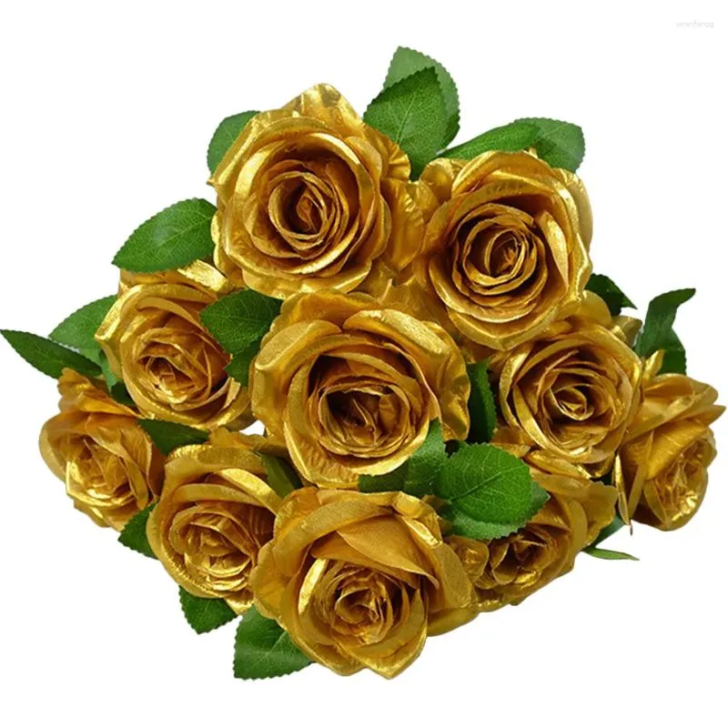 Decorative Flowers Rose Gold Flower Roses Artificial Decorations Vase Fillers Centerpieces Golden Stems Silk Fall Dried