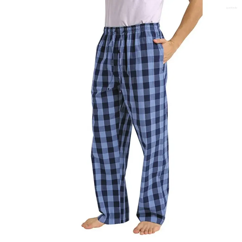 Calças de dormir masculinas xadrez moda solta calças casuais pijama mens com bolsos treinamento pantalones hombre esporte