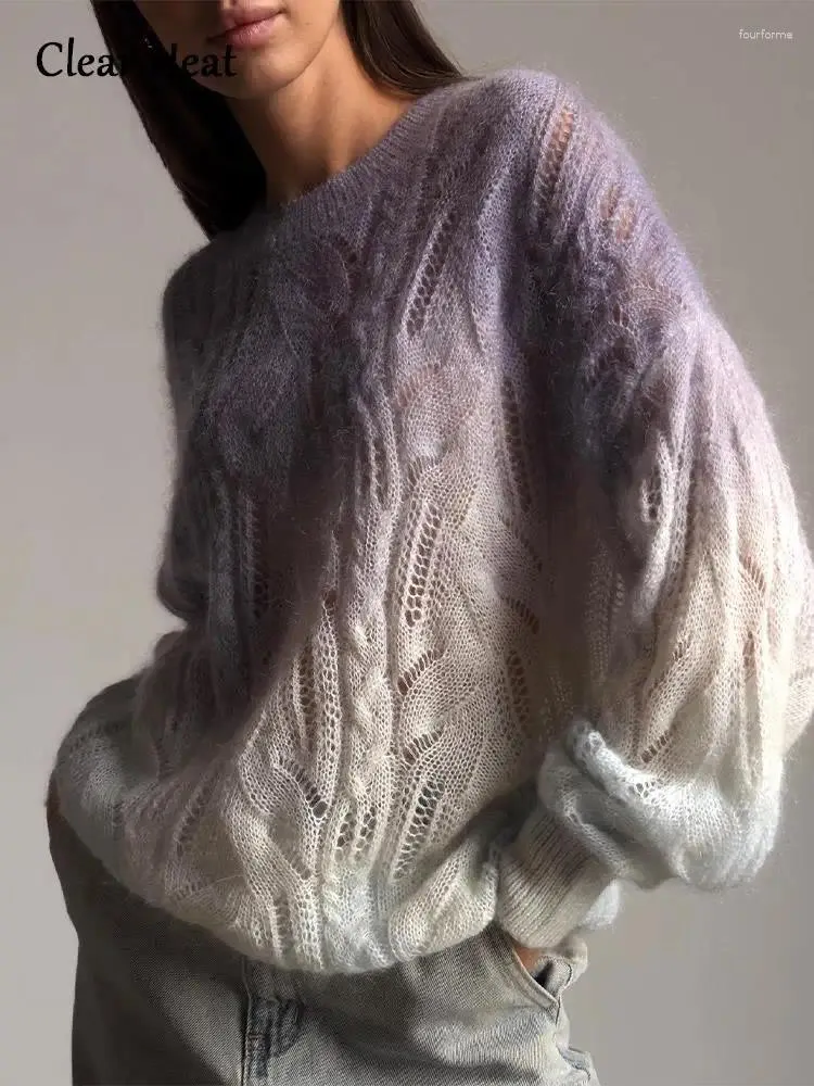 女性のセーター秋の冬のネクタイカラフルなセーターファッション女性長袖Oネックホローソフトウォームニットプルオーバートップス