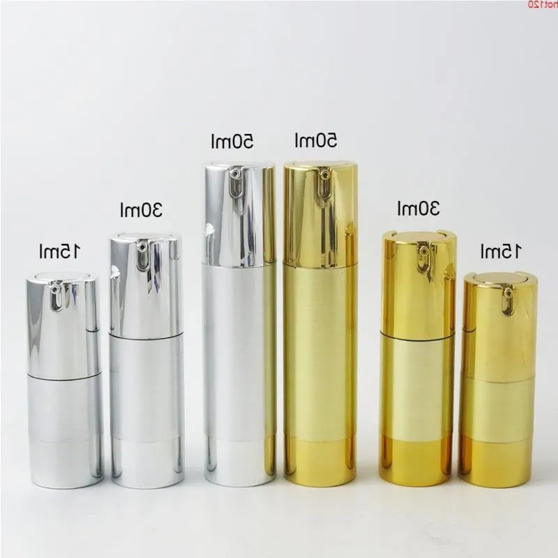 15ml 30ml 50ml Lege Gouden Aluminium Airless lotion Pomp Fles 1OZ Zilveren Container 30ML Lotion Packaginggood Cwsul