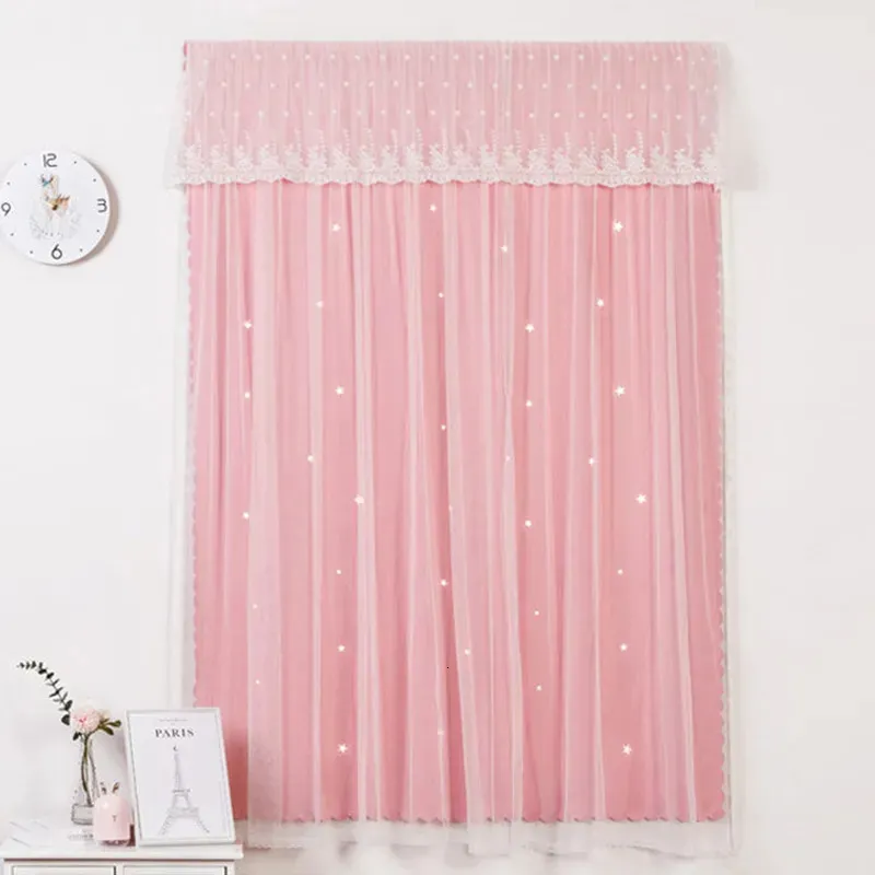 Gardin Magic Strap Blackout Curtain Punch-Free Star-Cutout Sheer Window Curtain för vardagsrum sovrum draperar enkla att installera TJ1620-2 231018