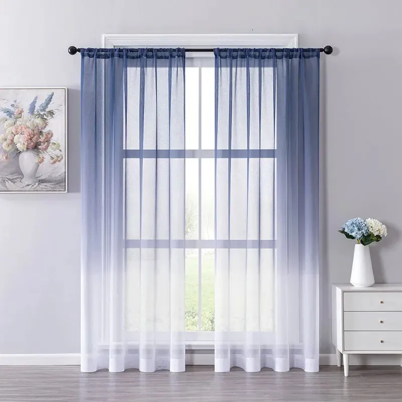 Curtain LISM Gradient Multi Color Tulle Curtains for Living Room Bedroom Organza Voile Curtain Window Treatment Panel Home Decor Drapes 231018