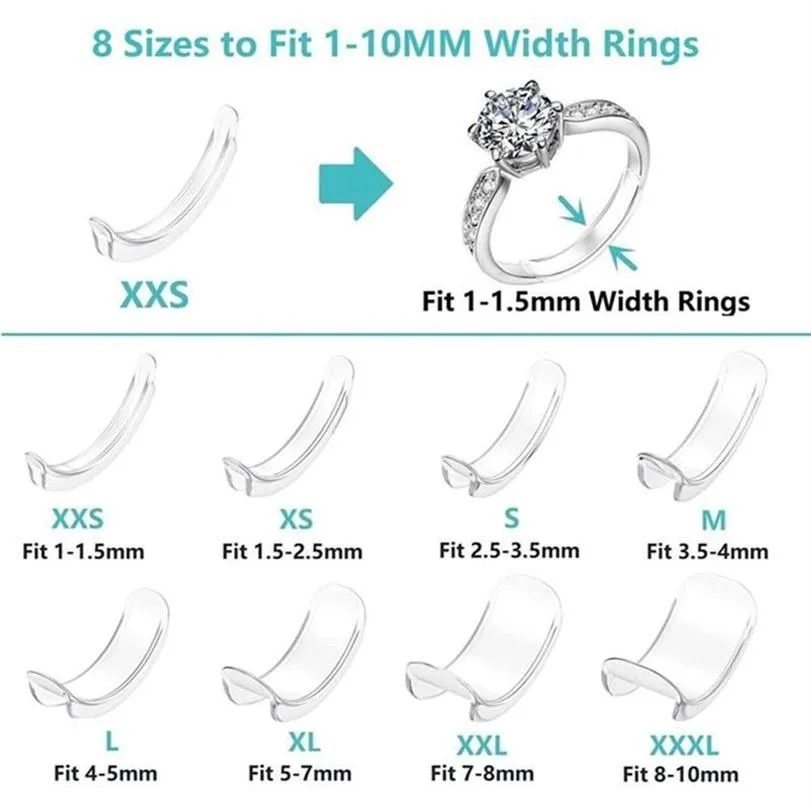 Pierścienie klastra 8 rozmiarów silikonowy niewidzialny przezroczysty rozmiar pierścienia respondator luźny reducer Sizer dopasuj dowolne narzędzia biżuterii225J