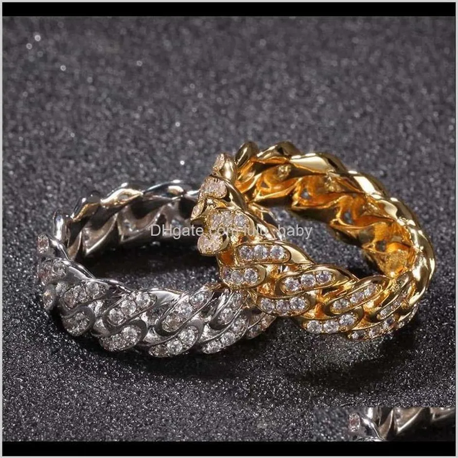 Bandschmuck Drop Lieferung 2021 18K Gelb-Weiß-Gold plattiert Mikro-Intarsien Cz Kubanische Ring Fingerringe Geschenk für Freund188L