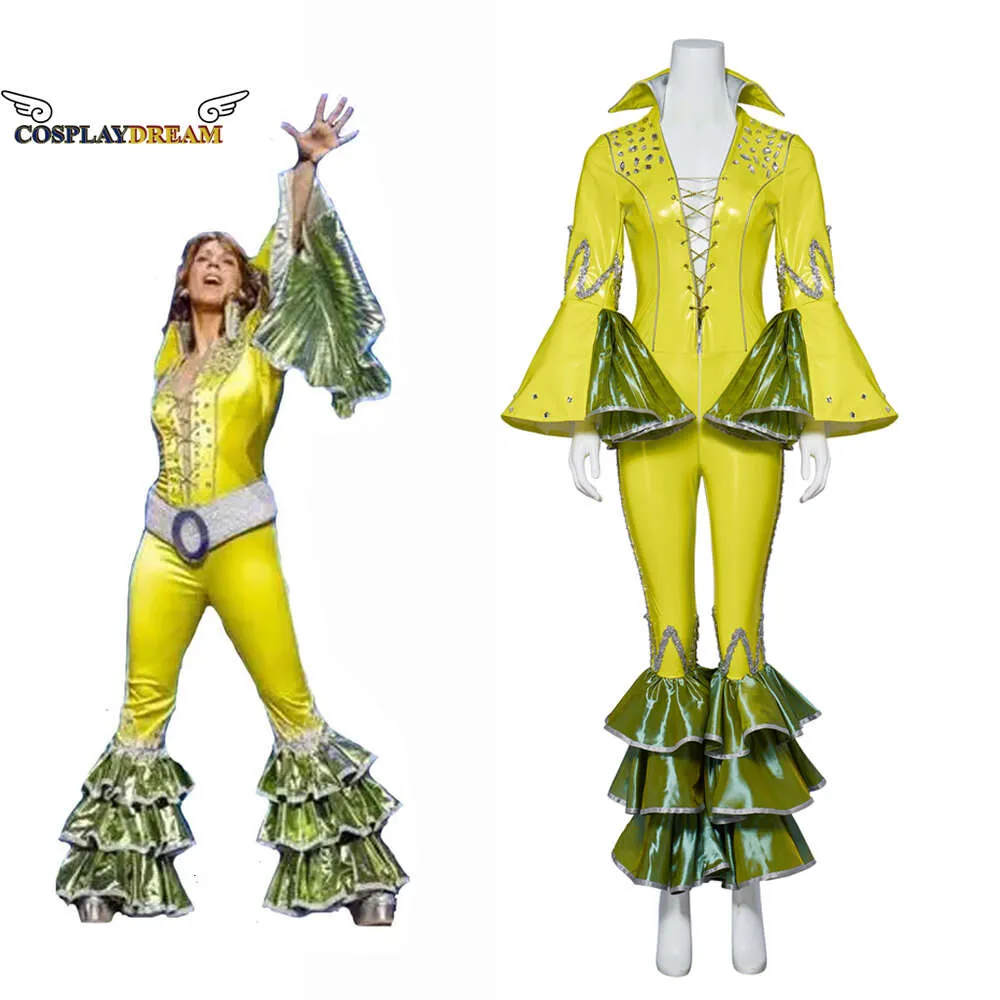 Cosplay Cosplay Musicale Mamma Mia Costume Cosplay Abito giallo Performance Costume di scena Abito di lusso per le donne